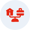 Work life icon displayed as a balance with house and suitcase