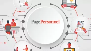 Page Personnel recruitment process illustration with circular icons.