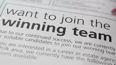 Job advertisement asking for candidates to join a winning team.