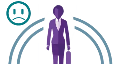 Illustration of a person in business attire with a sad face icon.