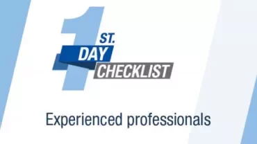 Afbeelding met tekst: '1e dag checklist, ervaren professionals'.
