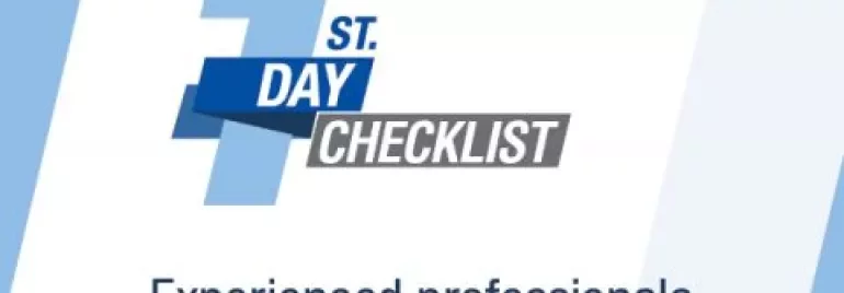 Afbeelding met tekst: '1e dag checklist, ervaren professionals'.